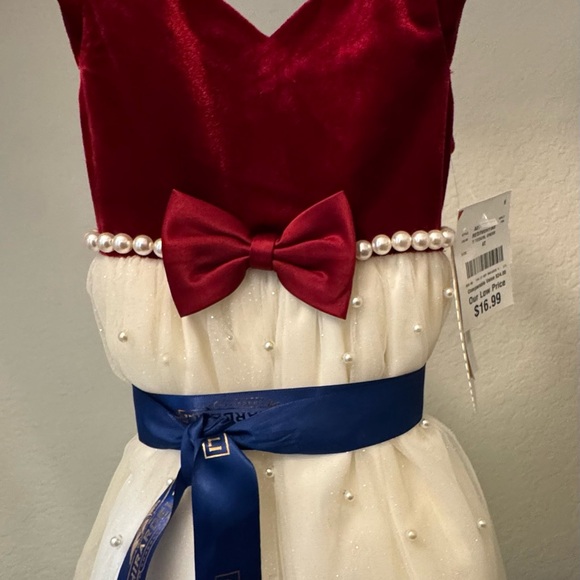 Other - Red and White Dress with Bow and Pearl Details